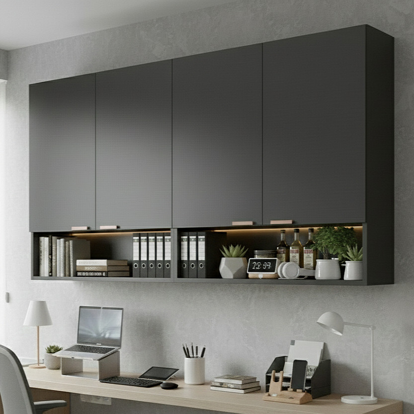 QUEIMA DE ESTOQUE - Armário Aéreo de Sala com 4 Portas e Nicho — Organizador Multiuso em Oferta na Shopee