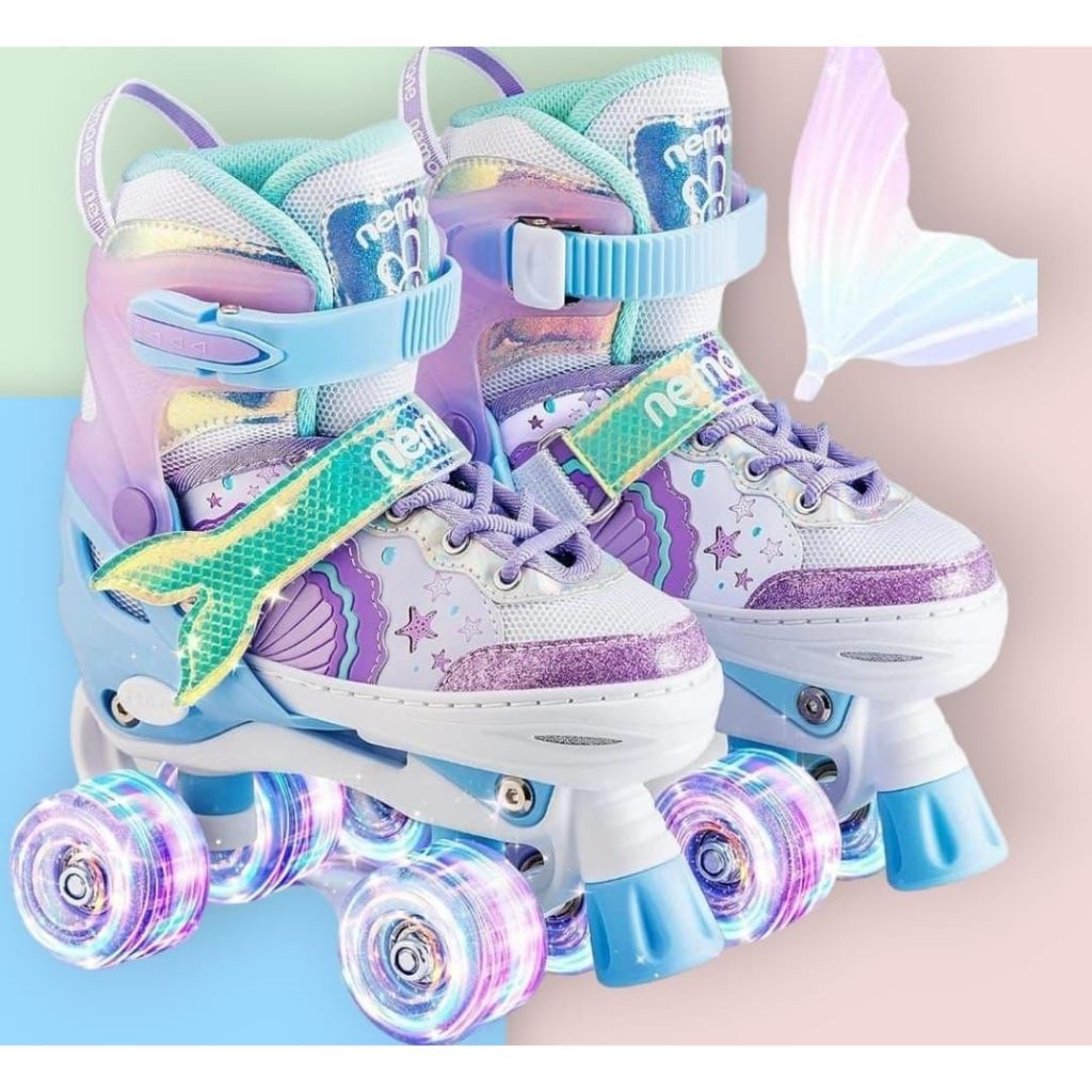 Patins Sereia 4 Rodas Infantil Lançamento Tamanho Regulável com LED