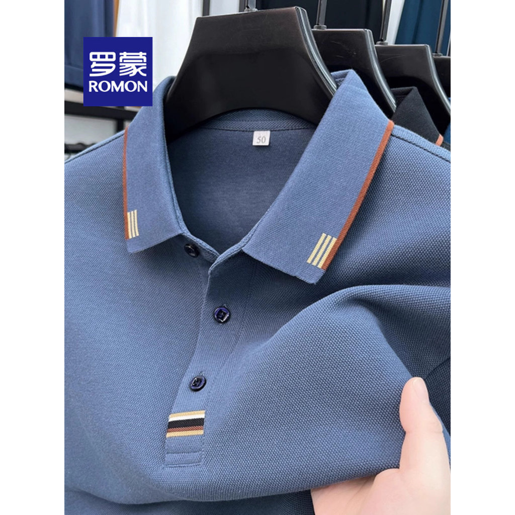 Lomon primavera novo estilo puro algodão masculino de manga comprida camiseta solta Casual algodão camisa POLO masculina