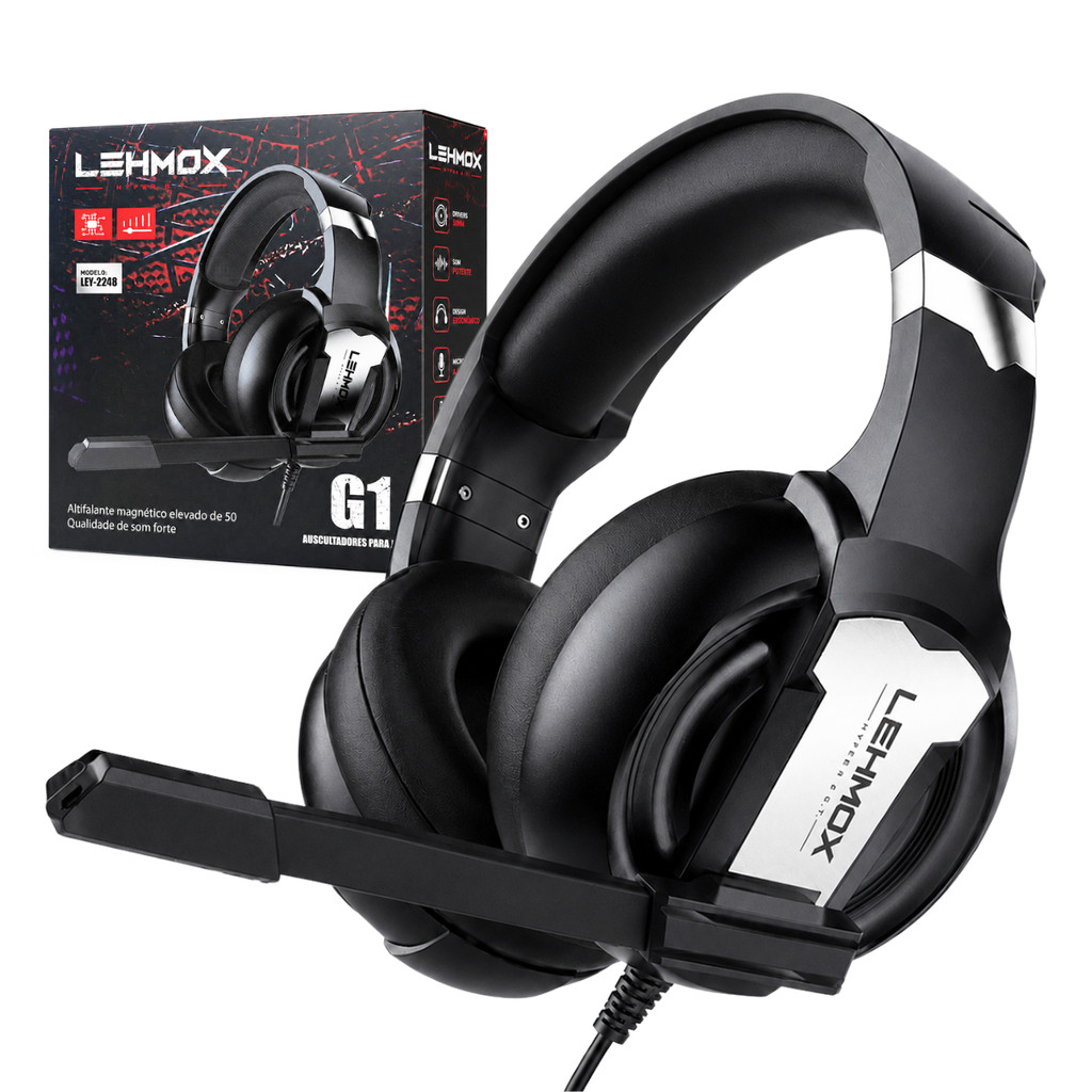Fone de Ouvido Gamer P2 3,5mm Drive 50mm com Microfone Lehmox Hyper GT