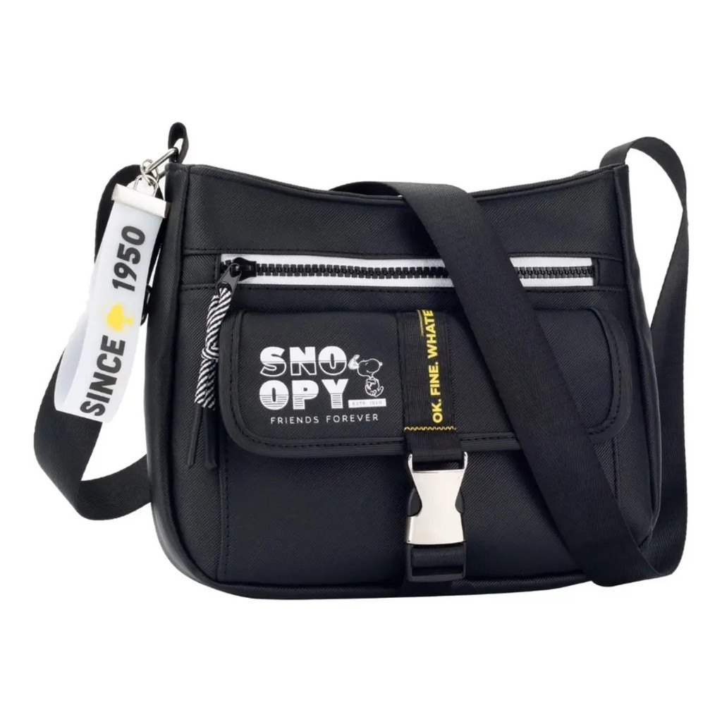 Bolsa Snoopy Semax Pequena Ombro Transversal Fivela Sp25004 Cor Preto