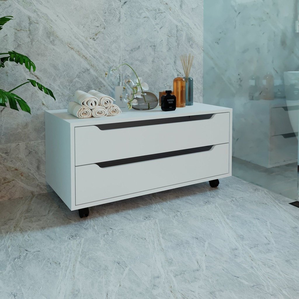 Armário para Banheiro com 2 Gavetas com Rodízio 80cm BN3643 Branco Branco