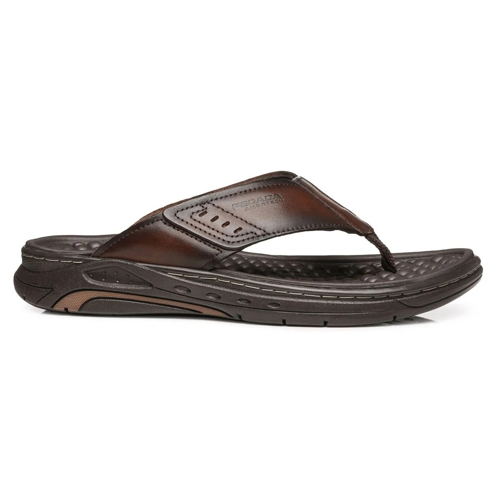 Chinelo Masculino Pegada Ref 134551 Original Amortech Fascite Plantar Confortável Couro Macio Leve