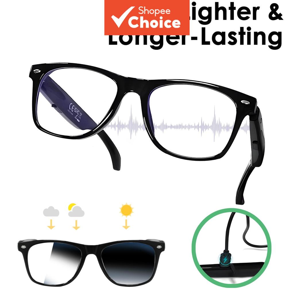 Óculos Inteligentes Antirreflexo Luz Azul UV400, Fotocromáticos com Áudio de Condução Óssea e Bluetooth 5.4, Controle