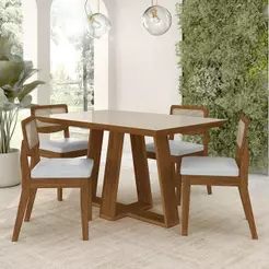 Conjunto Mesa Lins 4 Cadeiras Sextavada Freijó/off/corino Branco - M.a