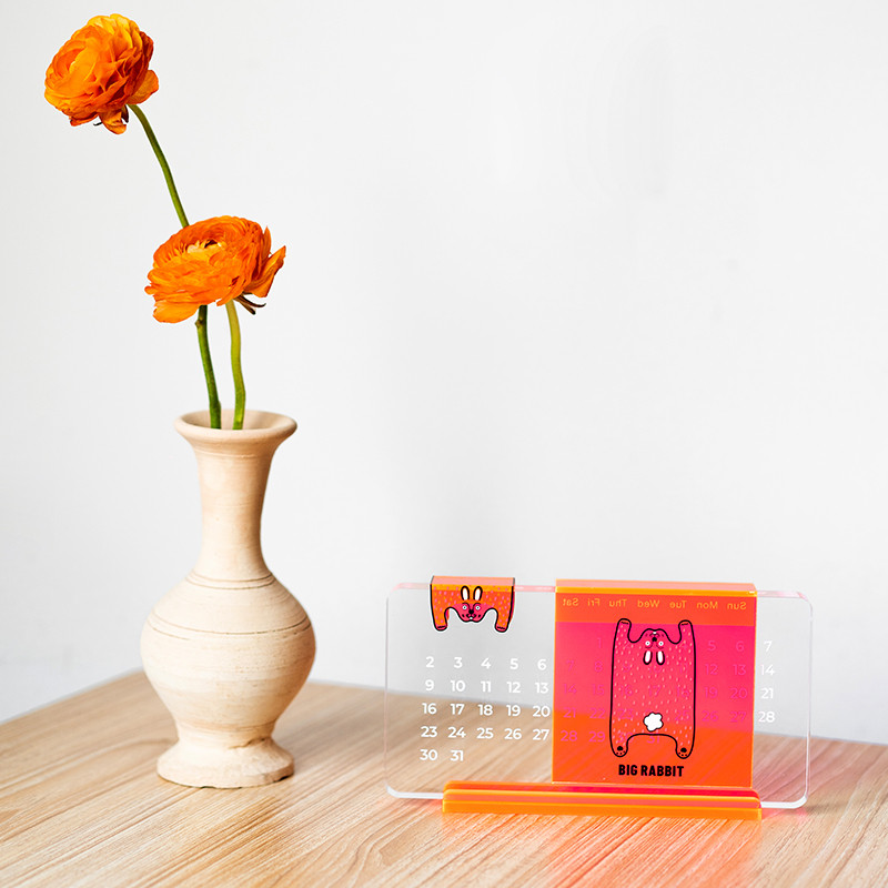 RUUOYUSTUDIO RUOYUSTUDIO Ano do Coelho Presente Ornamentos Acrílicos Calendário Perpétuo