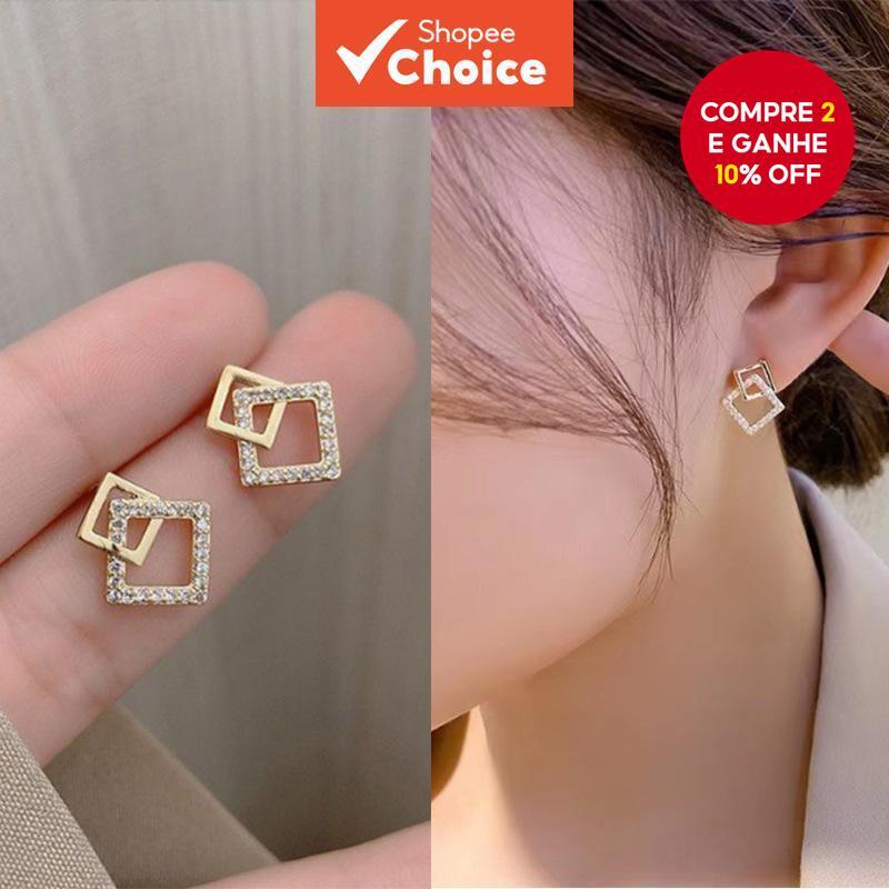 Brincos Geométricos Quadrados Chiques Minimalistas Exclusivos Joias Elegantes E Versáteis Para Mulheres