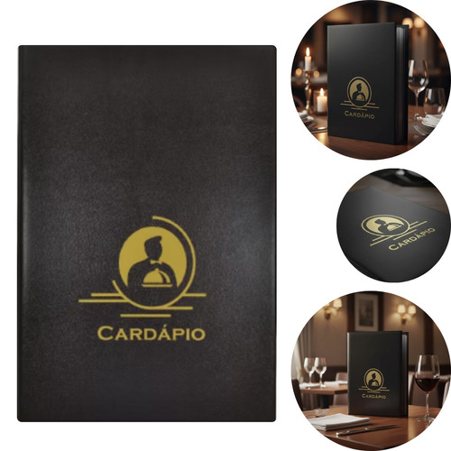Pasta Cardápio Luxo Preto C/4 Bolsas Restaurante Bar Pizza Menu Buffet Pizzaria Padaria Lanconhete