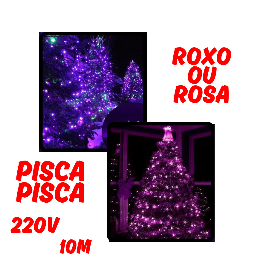 Pisca Pisca 220V 100 Leds 10M Fio Cristalino Rosa Ou Roxo 8 Modos Decoração Natalina