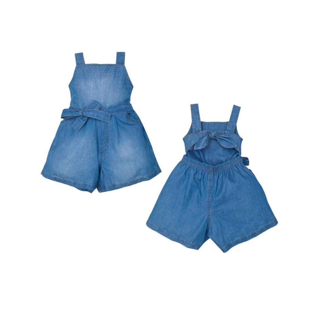 Macaquinho Com Alça Infantil Menina Azul Alicia Jeans Laço