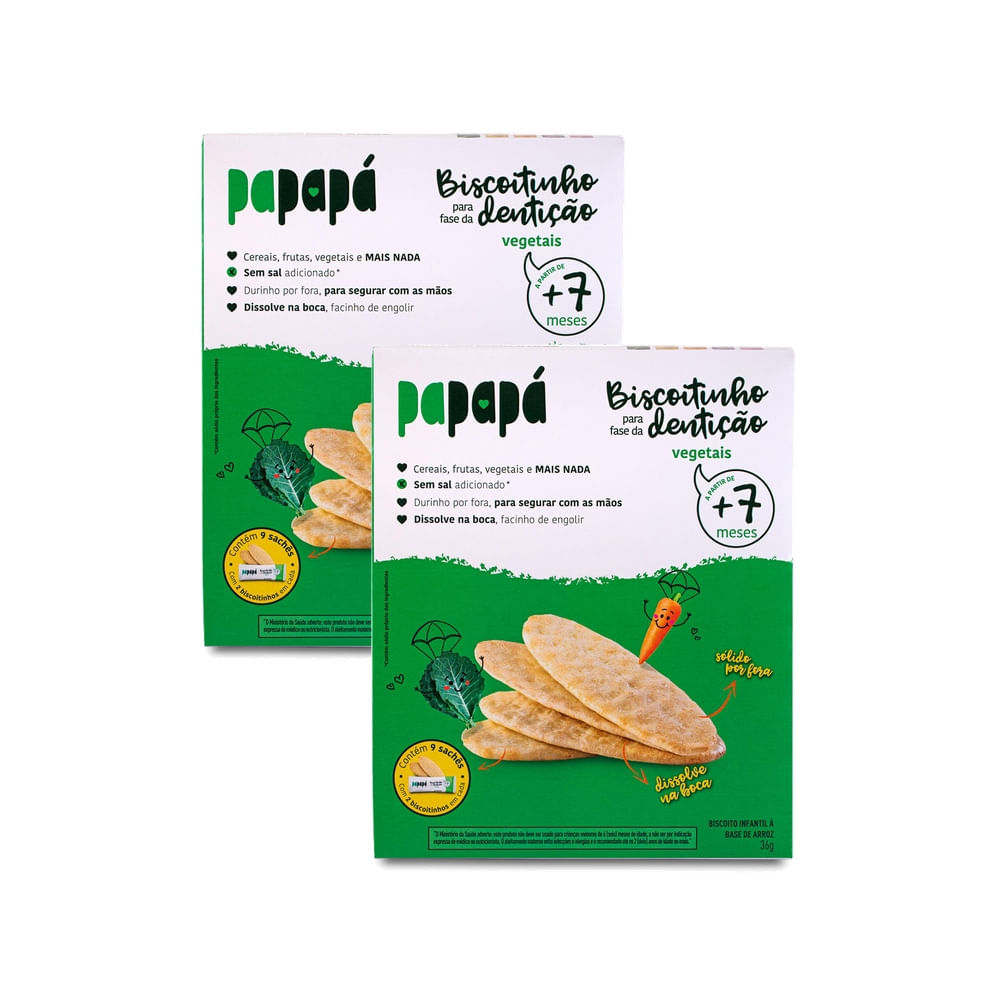 Kit 2 Biscoitinho para Fase da Dentição a Base de Arroz Papapá 7+ Meses Vegetais sem Glúten 36g em Oferta na Shopee