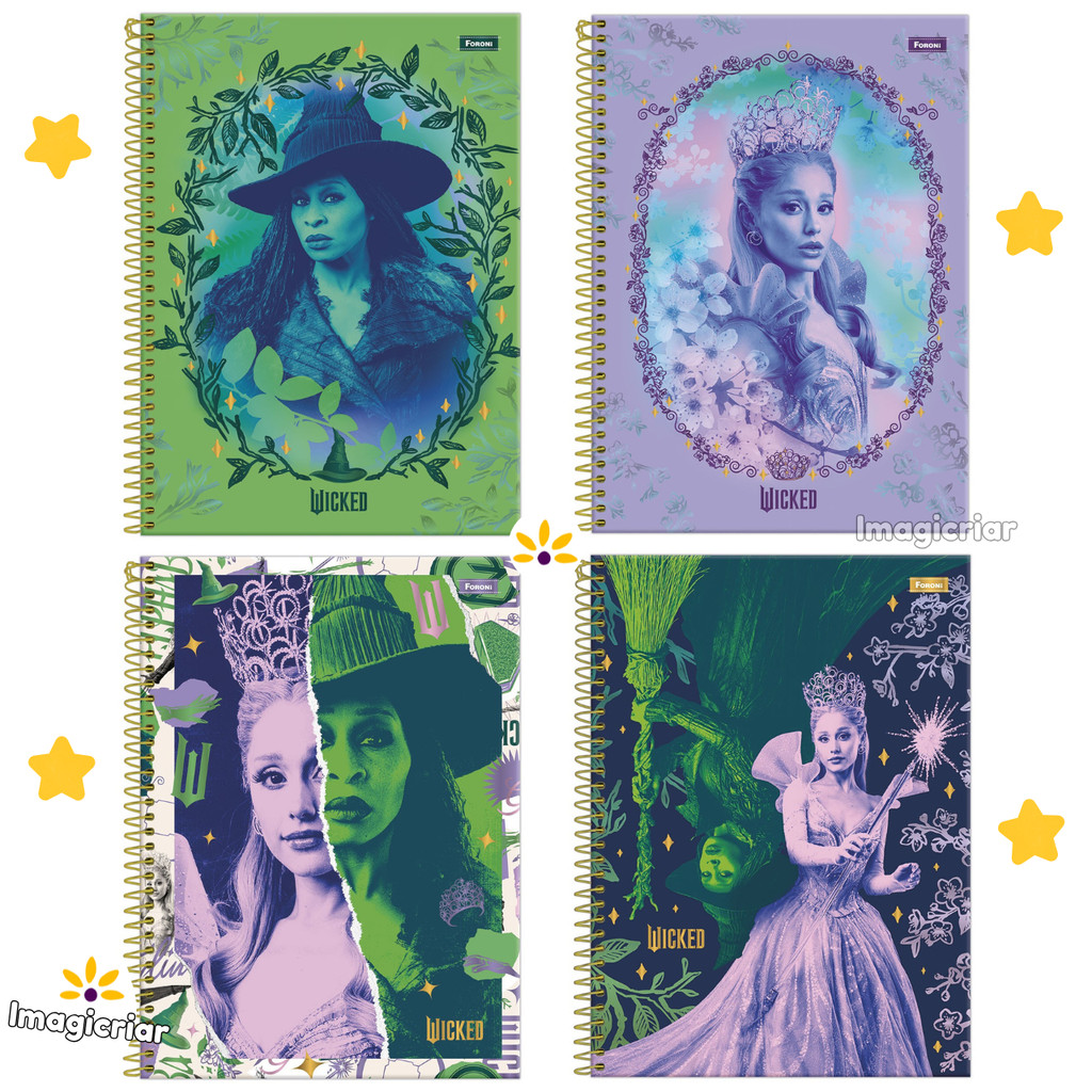 Caderno Universitário Wicked Foroni - 1 ou 10 Matérias | Elphaba, Glinda, O Mágico de Oz, Musical, Filme em Oferta na Shopee