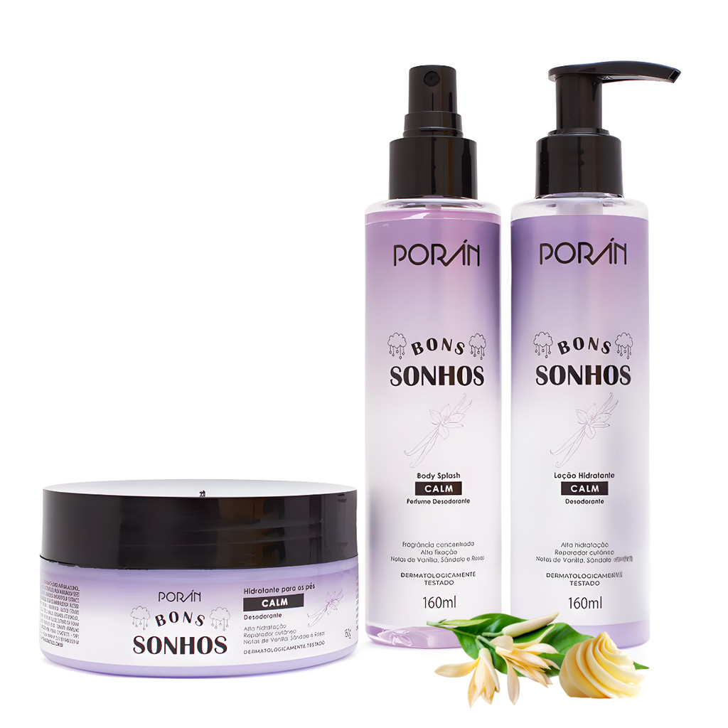 KIT SPA NOTURNO BONS SONHOS CALM PORAN - HIDRATANTE, BODY SPLASH E CREME PARA OS PÉS