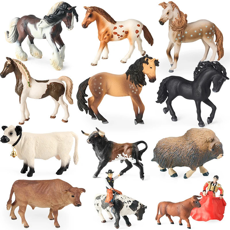 Animais de Fazenda Cavalo Appaloosa Cavalo de Luta Touro Zebu Gado BOI Figuras de Ação Coleção Modelo de PVC Sólido Brin
