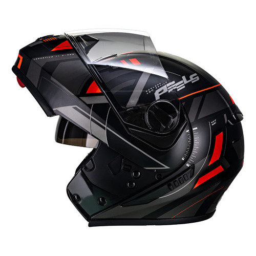 Capacete Peels Aberto Moto Com Oculos Interno Robocop Urban Preto Fosco com Vermelho 64
