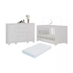 Berço Americano 3 em 1 com Colchão Incluso e Cômoda 2 Portas 4 Gavetas Allegra Multimóveis MP4704