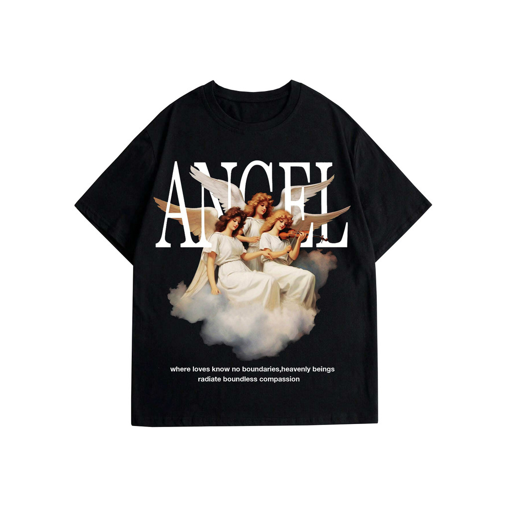 Camiseta Estampada Angel Anjos Blusa Oversized Estilosa Aesthetic Camisa Vintage Casual Ombro Caido