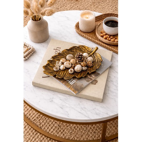 Bandeja Decorativa Folha Centro Mesa Marrom - Dourado Luxo Marrom Bronze