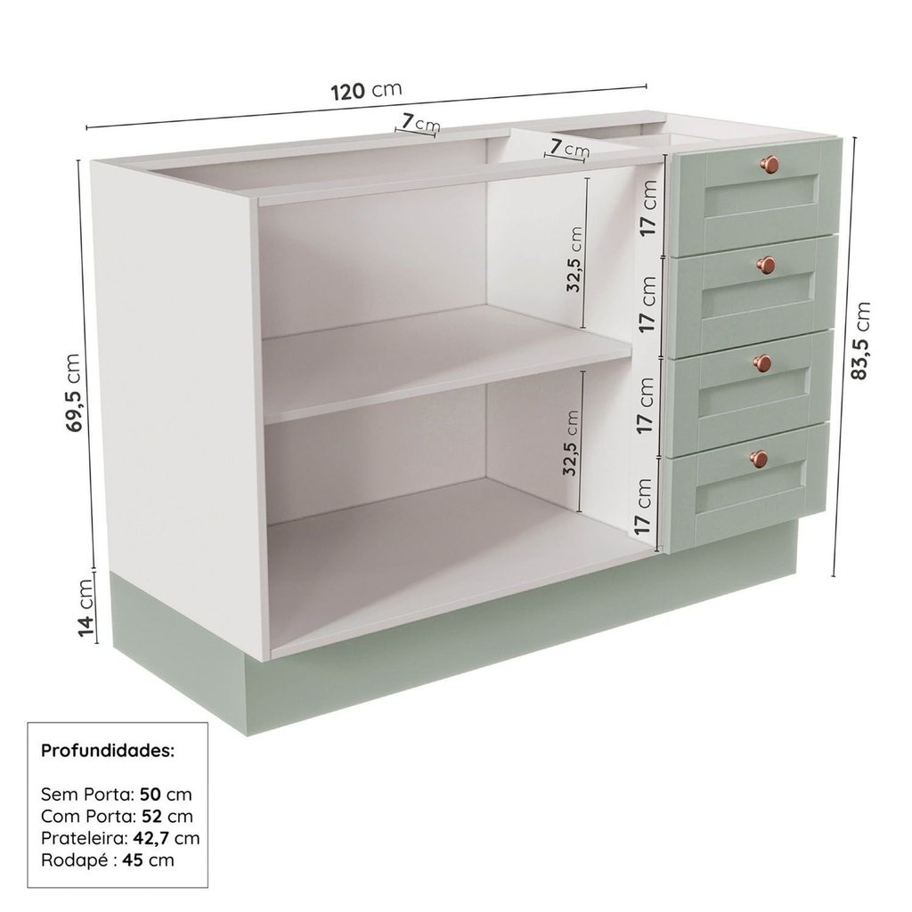 Cozinha Modulada 2 Peças sem Tampo 2 Balcões Arizona CabeCasa MadeiraOriginals Verde/Menta Menta