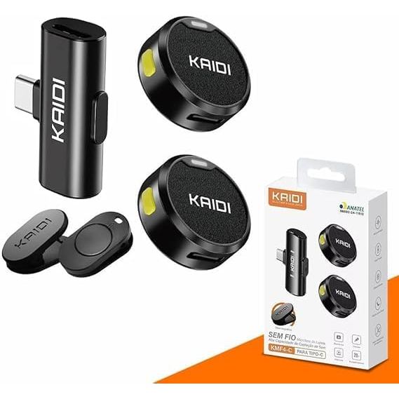Microfone Lapela Sem Fio Kaidi KMF4-C USB-C
