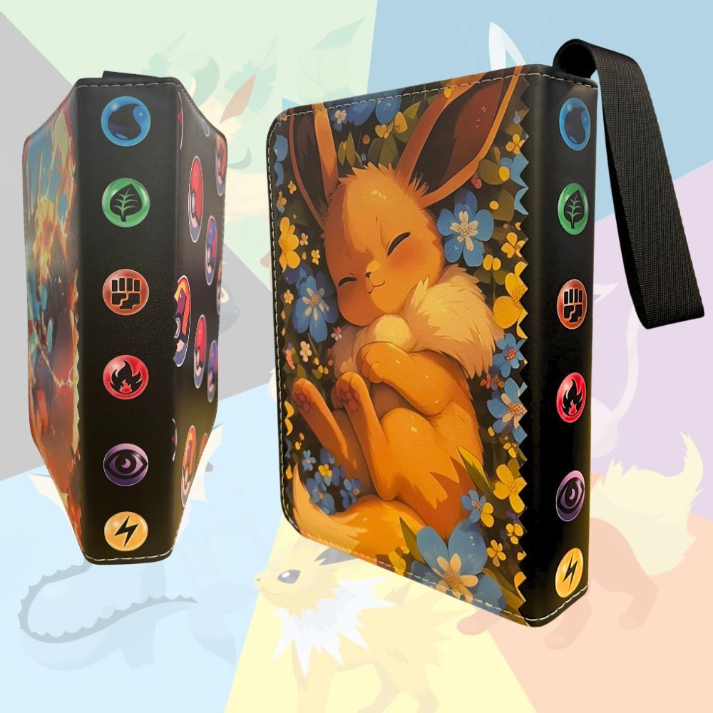 Pokemon ZA Eevee Álbum Porta Cards 400 Cartas Capa Dura Couro Zíper Fichario