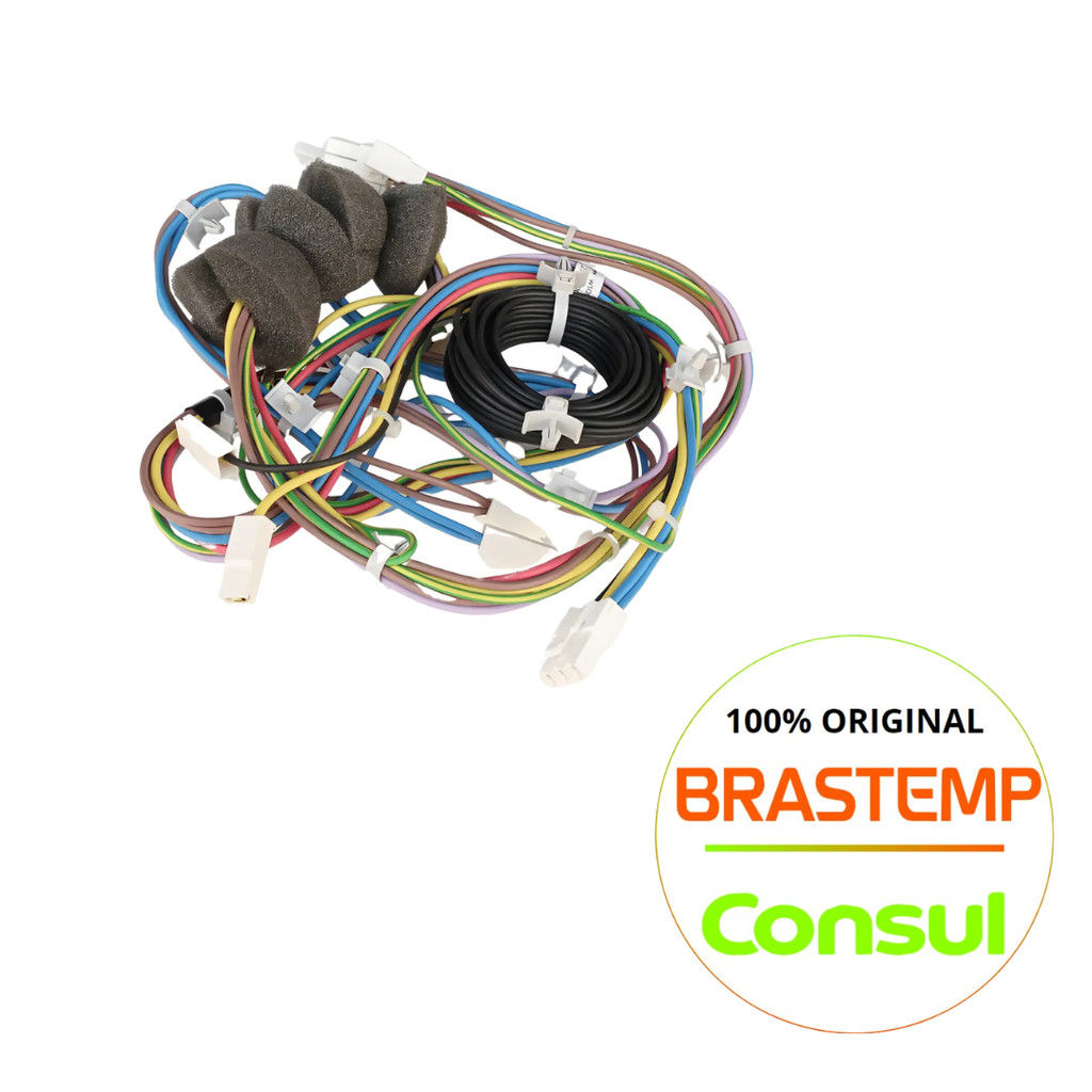 CHICOTE REDE ELÉTRICA INFERIOR LAVADORA BRASTEMP ORIGINAL - W11209922 / BWK12A, BWK14AB - (DEMAIS MODELOS NA DESCRIÇÃO)