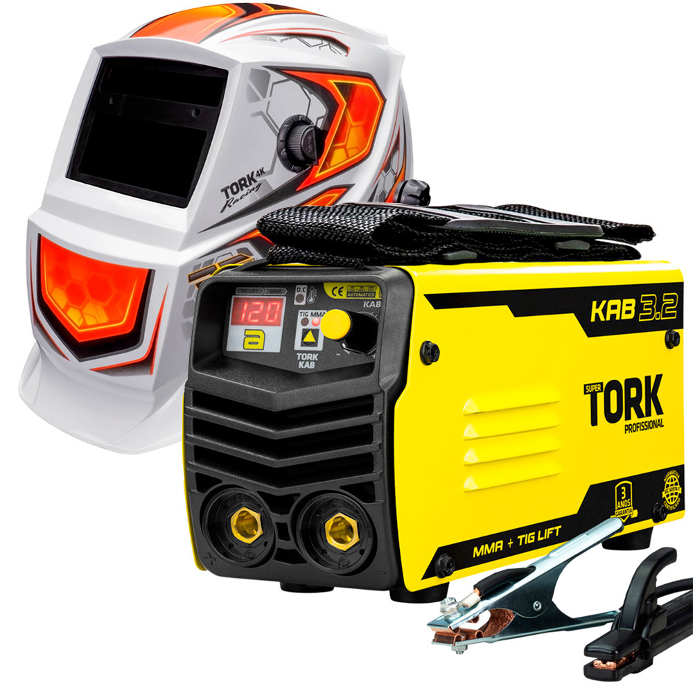 Kit Solda Inversor de Solda Super Tork 120A 4796W MMA TIG com Máscara de Solda Automática