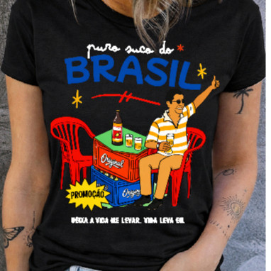 camiseta t-shirt feminina PURO SUCO DO BRASIL, ZECA PAGODINHO, BLUSINHA DE ALGODÃO ESTILOSA ESTAMPA CRIATIVA PLUS SIZE