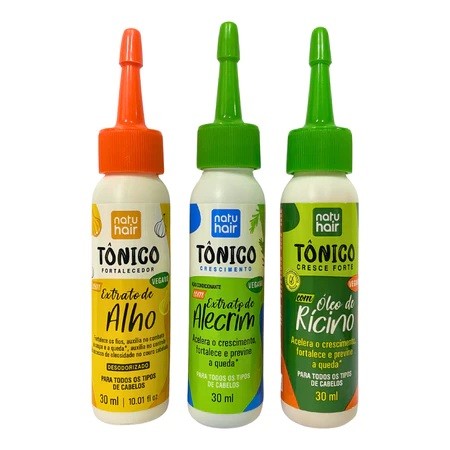 Kit tônico capilar Natuhair 30 ml - Alho + Alecrim + Rícino Super Crescimento Antiqueda Vegano
