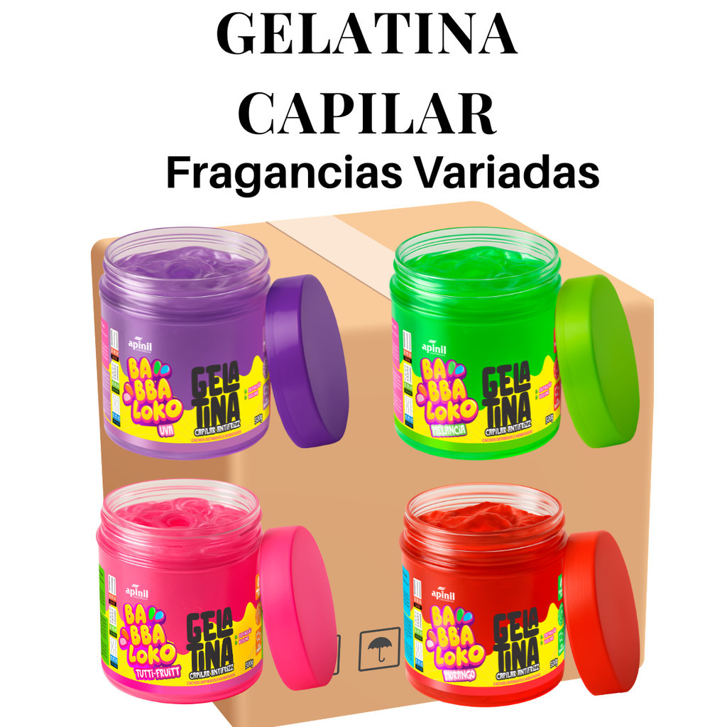 Gelatina Capilar Fragrâncias Variadas  3 Morango 3 Melancia 3 Uva 3 Tutti Frutti - 500G Apinil