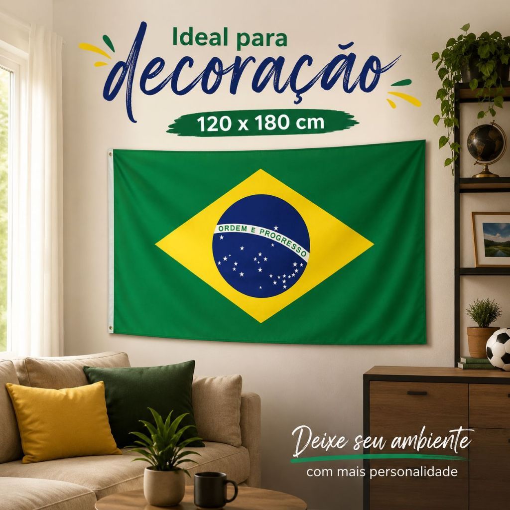Bandeira do Brasil 1,80m x 1,20m – Com Espaço para Haste | Copa do Mundo | Orgulho Nacional