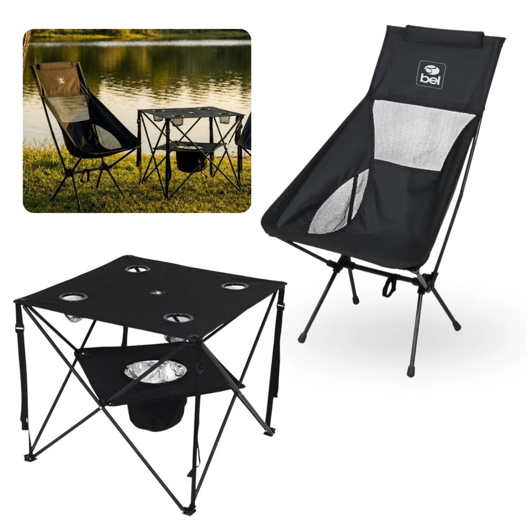 1-2 Cadeira Chill Suporta 120 Kg + Mesa Cooler Ultra Light Portátil com Bolsa Camping Pesca