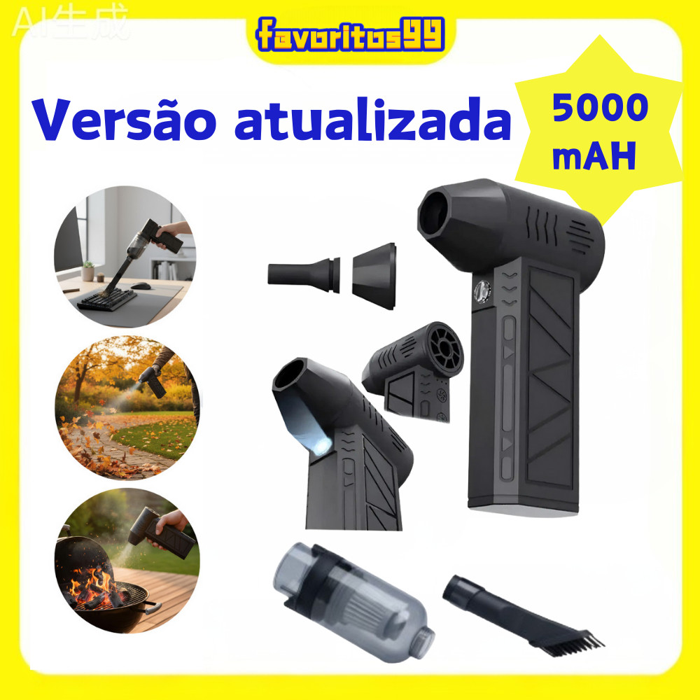 Mini Soprador Ar Turbo Jet Fan Portatil Recarregável Usb Cor Preto  130000RPM Poderosa Velocidade Do Vento 35 M/s