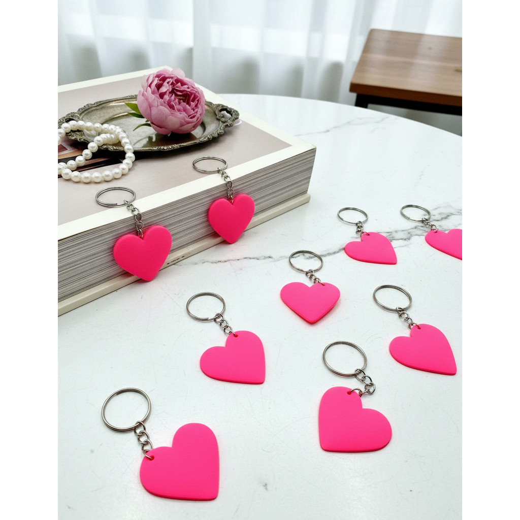 Chaveiro Coração Rosa Neon 10un Emborrachado Tema Festa Mimo
