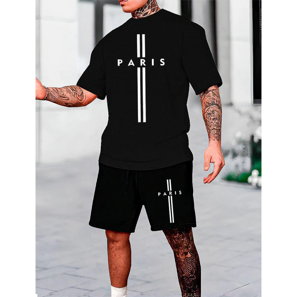 Kit Camiseta Masculina + Short Moletom Conjunto Paris Cruz Kit Camiseta para Treino Confortavel  Envio Imediato
