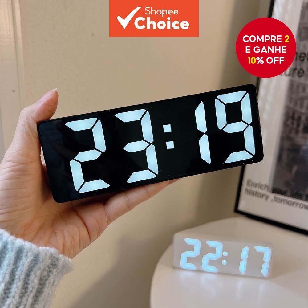 Despertador Digital LED Controle De Som Tela Grande Com Calendário De Temperatura Relógio De Mesa Luminoso