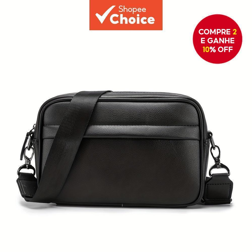 Bolsa Mensageiro Masculina Casual Sólida De Couro PU Crossbody – De Ombro Elegante Para Uso Diário