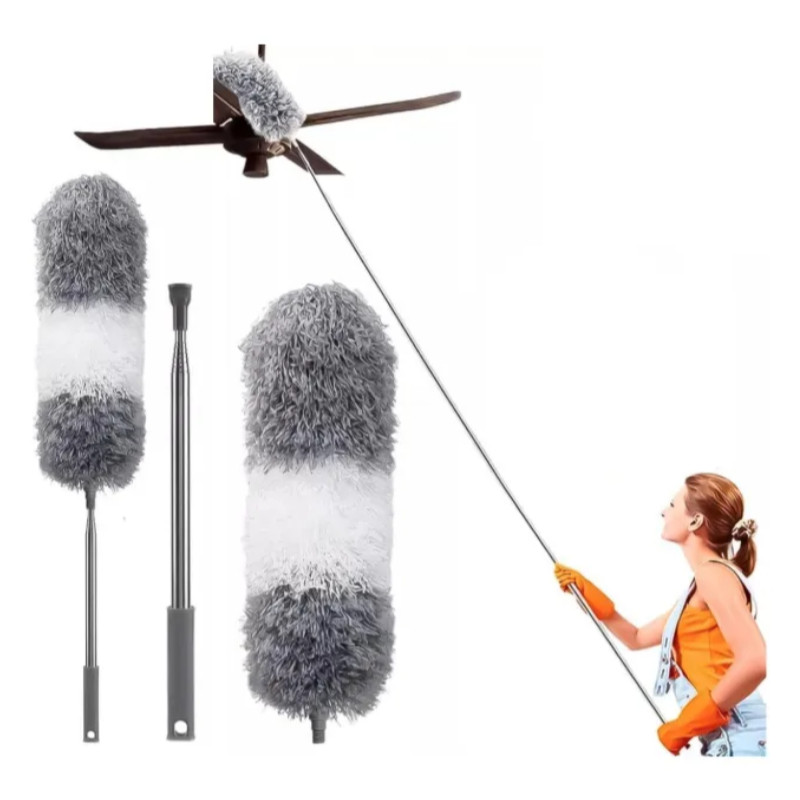 Kit 2 Espanador De Teto Microfibra Flexível Cabo Extensor 2,5m