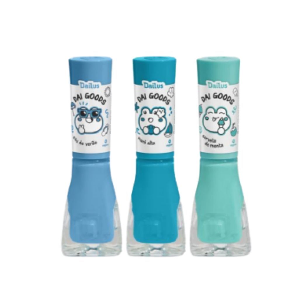 Kit 3 Esmalte Dailus Dai Goods Tarde na Praia Cores Azul Turquesa Bebe