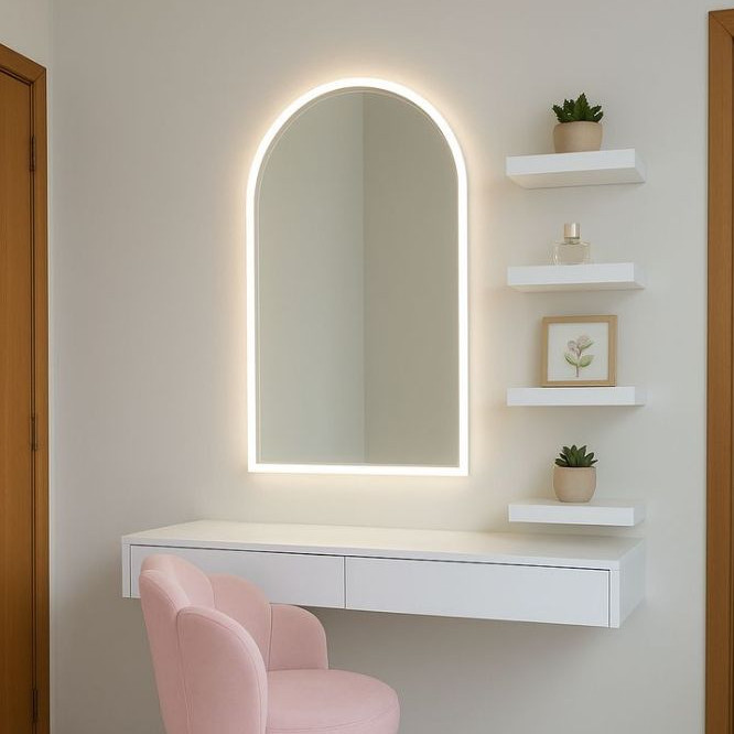 Espelho Grande Capela Oval Base Reta Com Iluminação Led Quente e Frio 80X40 cm em Oferta na Shopee