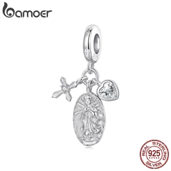 Bamoer Pingente Nossa Senhora Prata 925 Conta DIY Amuleto de Proteção Acessório Elegante para Mulheres, Meninas e Homens