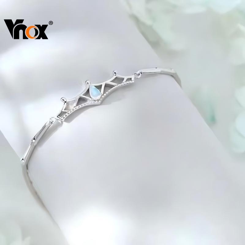 Pulseira De Corrente De Pedra Da Lua Branca Vnox Crown Para Mulheres E Meninas , Princesa Rainha Estilo Minimalista
