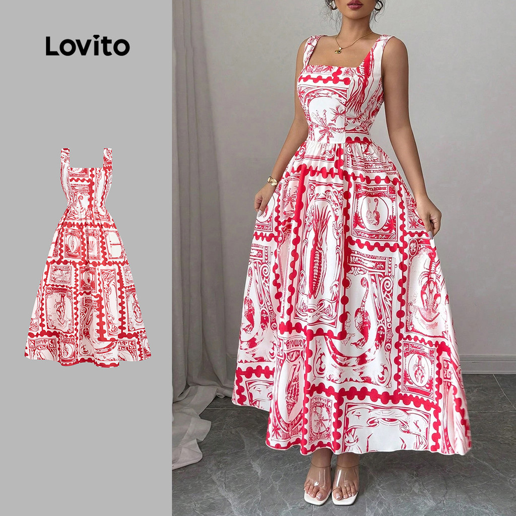 Lovito Vestido Boho Plissado Vestido Primavera/verão para Mulheres LBL31092