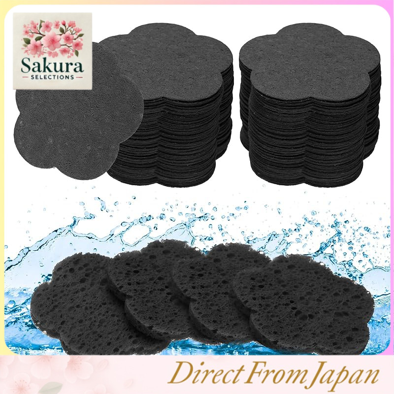 uxcell Compressed Facial Sponge Flower Face Cleansing Sponge Pads for Home, Kitchen, Travel, Daily Skincare, Black, 120 Pieces