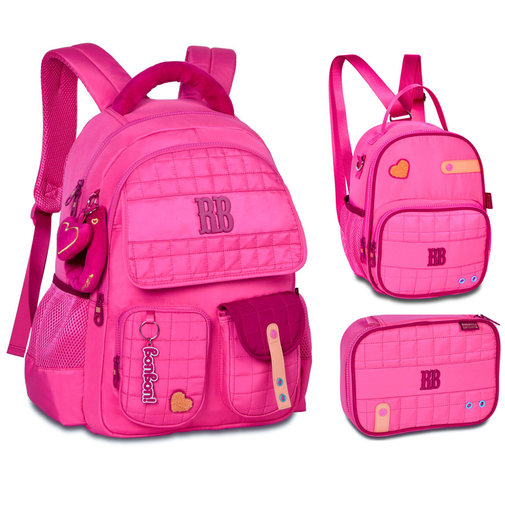 Kit Mochila de Costas Com Lancheira e Estojo Rebecca Bonbon Plush Dreams -Clio Style em Oferta na Shopee