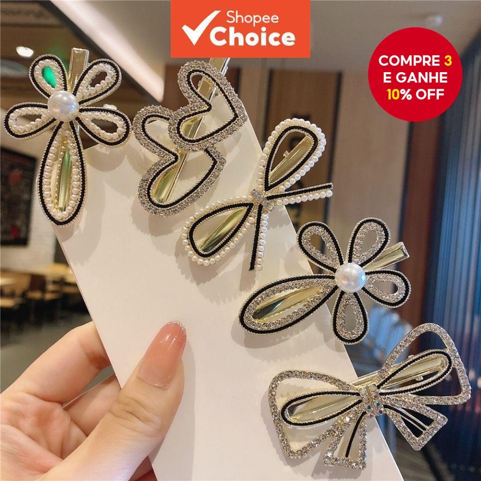 Grampo De Cabelo Coreano – Clipe Lateral Pérola E Strass Para Mulheres , Acessório Com Presilha De Franja