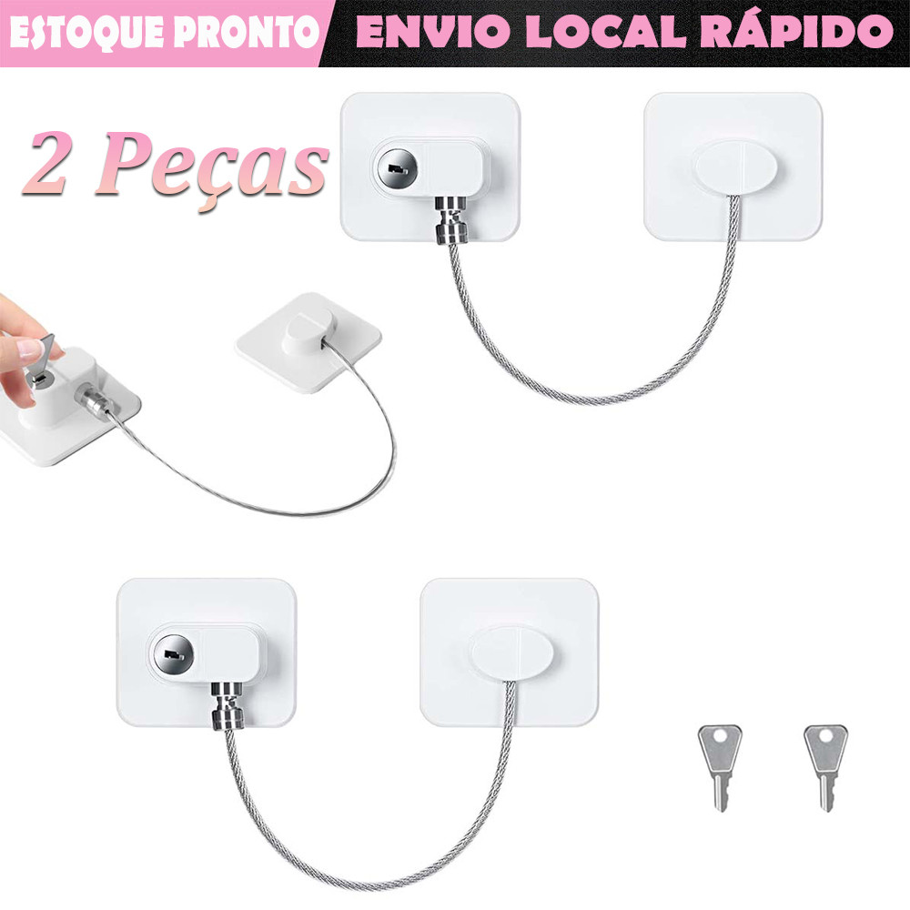 2 peças Trava Tranca De Segurança Chave Para Porta Gaveta Crianças Freezer Janela Porta Armario  Roupa Nenem Branco