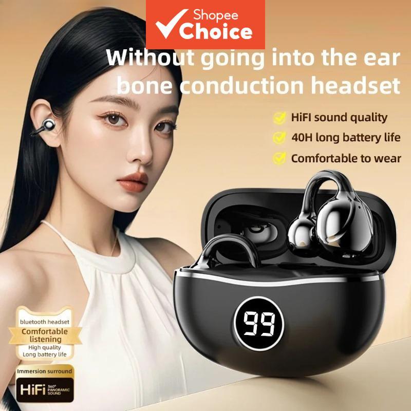 S151 Fones De Ouvido De Cor Preta Clipe De Orelha Aberto TWS Sem Fio Bluetooth 5.4 ENC Bass HIFI Qualidade De Som Estére