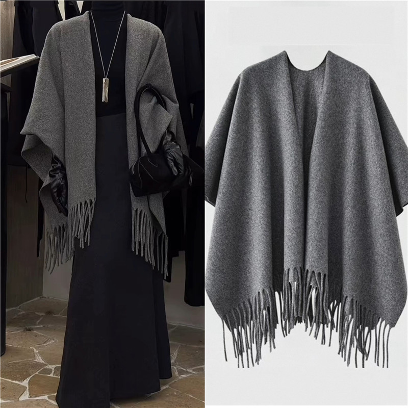 Capa externa de cor sólida outono inverno com lã xale dividido de venda quente mantendo quente à prova de frio capa de a