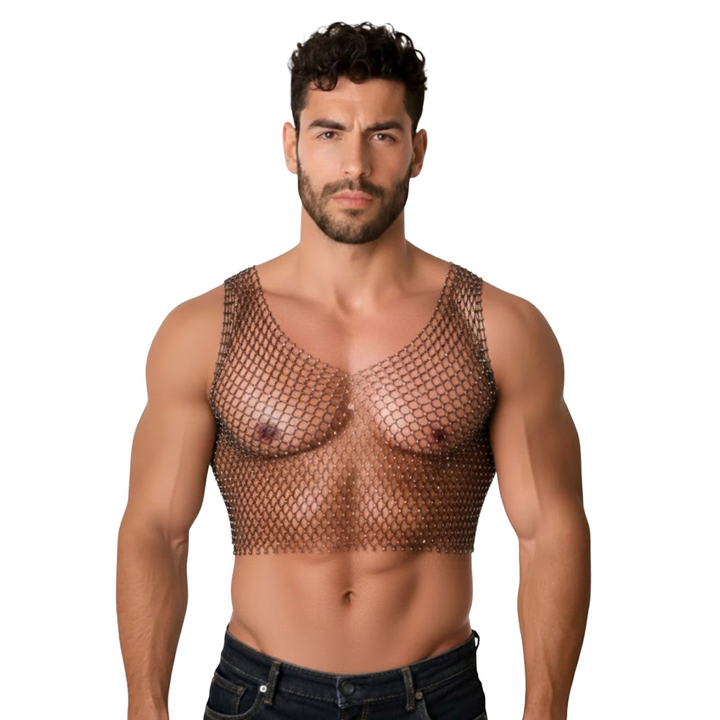 Cropped Regata Masculina em Tela Metálica Translúcida em Oferta na Shopee